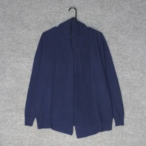Mariyaab Cardigan Womens M Navy Blue 100 Cashmere Open Front Shawl Collar Luxury
